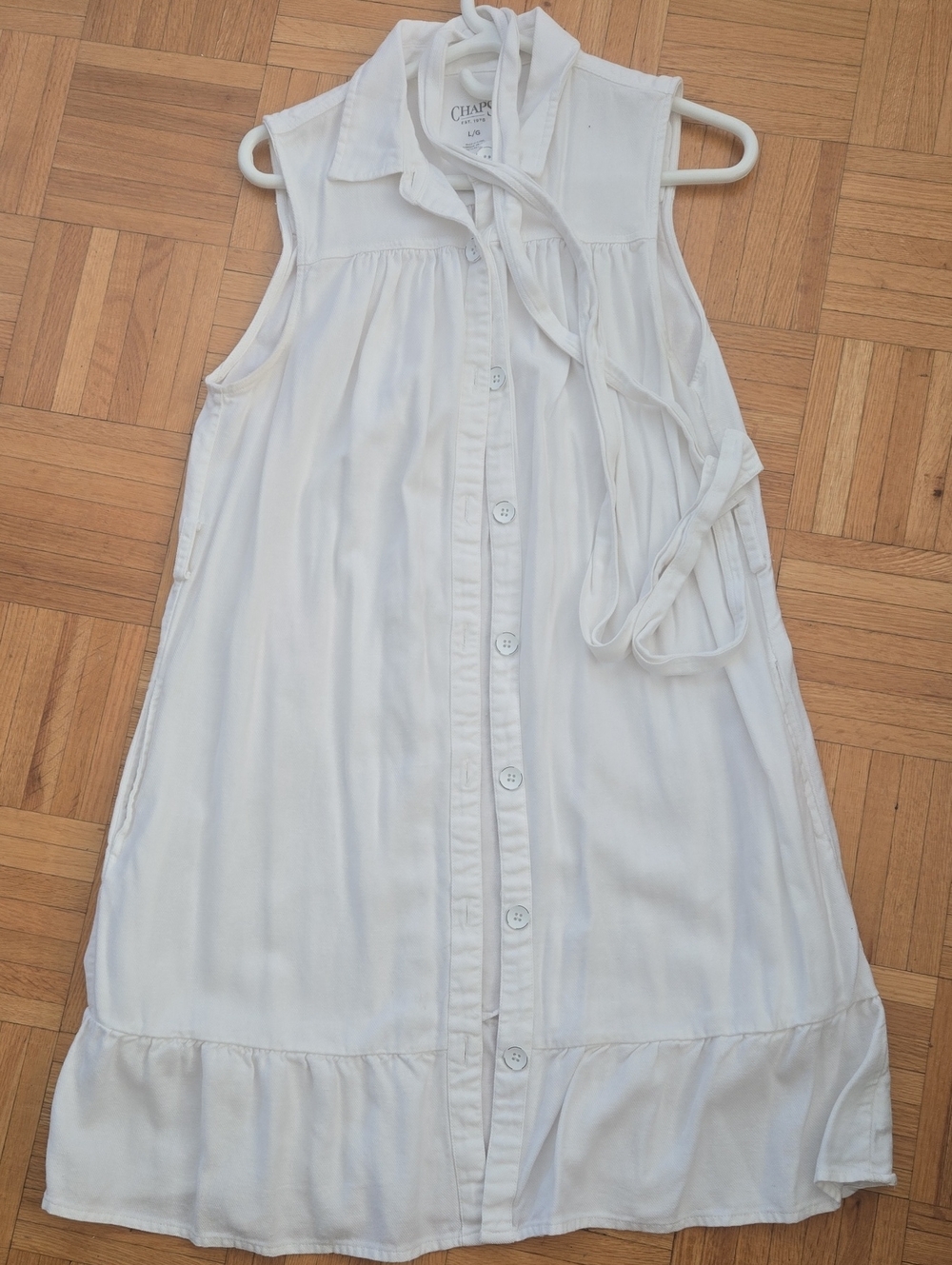 Chaps White Sleeveless Button-Front Tie Dress